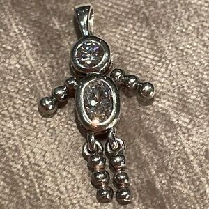 Vintage Birthstone Moving Boy Charm Pendant White CZ Diamonds 925